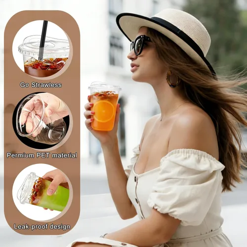 Miniatura 10 de Juego de 100 vasos de plástico transparente de 16 onzas con tapas para sorbos y popotes, tazas de café helado desechables con tapas para bebidas