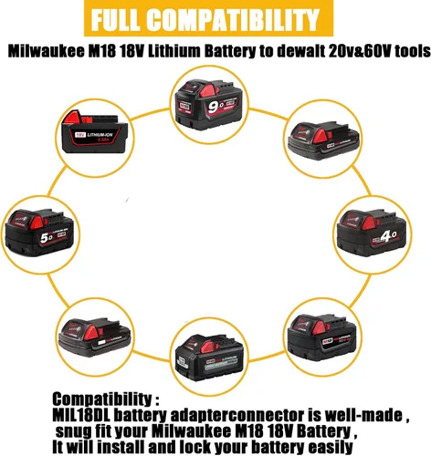 Miniatura 3 de Adaptador Convertidor de Batería para Batería de Milwaukee a Dewalt, para Batería de Litio Milwaukee M18 de 18V Convertir a Baterías de Litio Dewalt