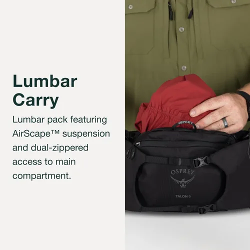Miniatura 3 de Osprey Talon 6L Men's Lumbar Hiking Waist Pack - Fanny Pack with Water Bottle Holders Negro/Gris Carbón