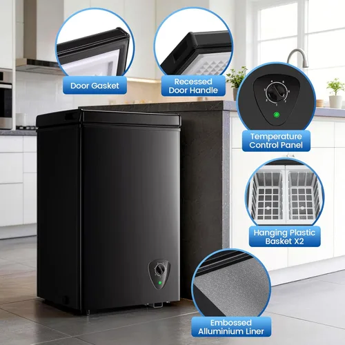 Miniatura 5 de WANAI Congelador de pecho de 2.2 pies cúbicos con 2 cestas extraíbles, mini congelador profundo, termostato ajustable de 7 con puerta superior Negro