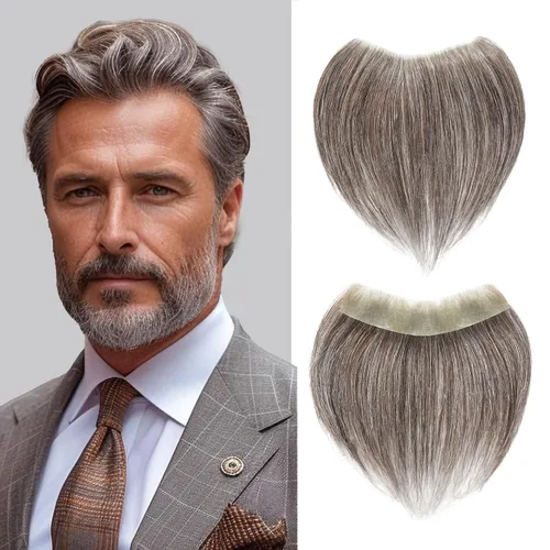 Miniatura 19 de Extensión frontal de cabello rubio claro para hombres, extensión de cabello lacio con pérdida de línea de cabello humano con cinta adhesiva