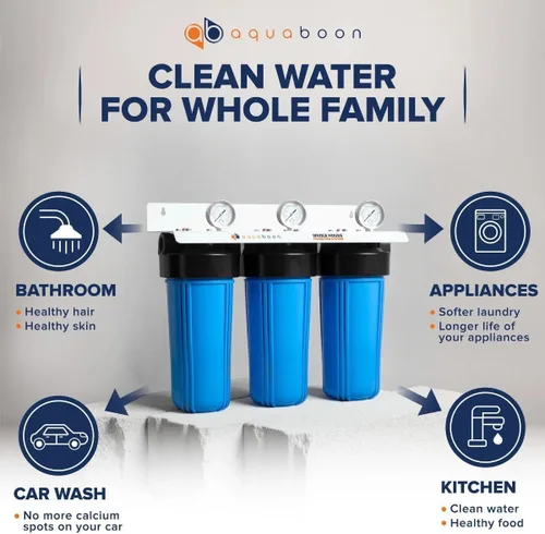 Miniatura 7 de Aquaboon Sistema de filtro de agua de 3 etapas para toda la casa con purificación de agua de 5 micrones 10x4.5 para la casa, 2 filtros reductores