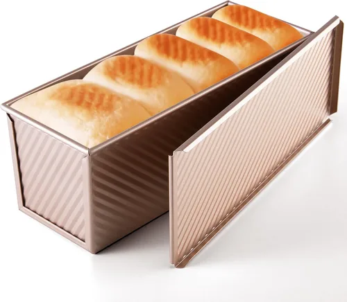 Miniatura 13 de KITESSENSU Molde para pan Pullman de acero al carbono con tapa, capacidad de masa de 1 libra, negro, antiadherente, pan y tostadas