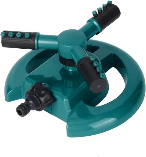 Miniatura 7 de Aspersor de césped, tres brazos giratorios de 360 grados, ajustable, rociador de agua para jardín, herramienta de riego de césped (verde)