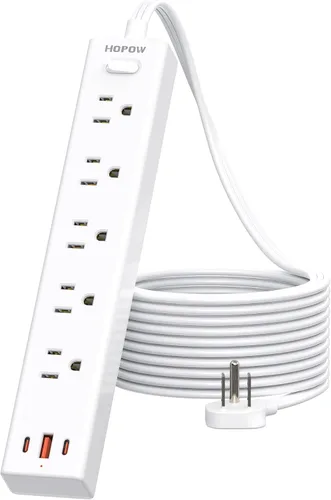 Miniatura 14 de HOPOW Regleta de alimentación con enchufe plano, cable de extensión plano ultra delgado de 6 pies, protector contra sobretensiones con 5 salidas y 3