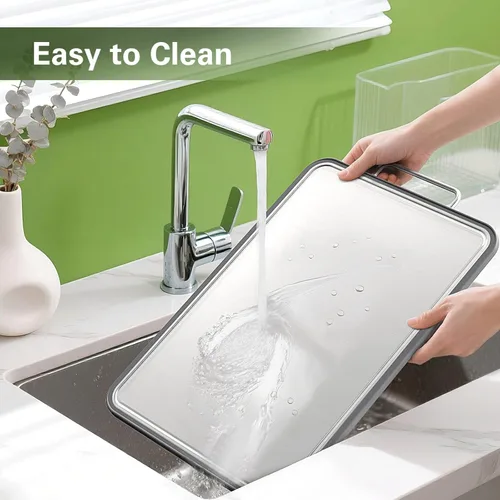 Miniatura 7 de Tabla de cortar de acero inoxidable de doble cara para cocina, tabla de cortar resistente a los arañazos de 16 x 11 pulgadas para carne, verduras