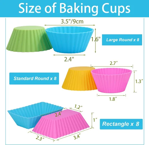Miniatura 6 de Paquete de 24 moldes de silicona para magdalenas, moldes reutilizables para cupcakes para hornear, divisores Bento de 3 formas para lonchera