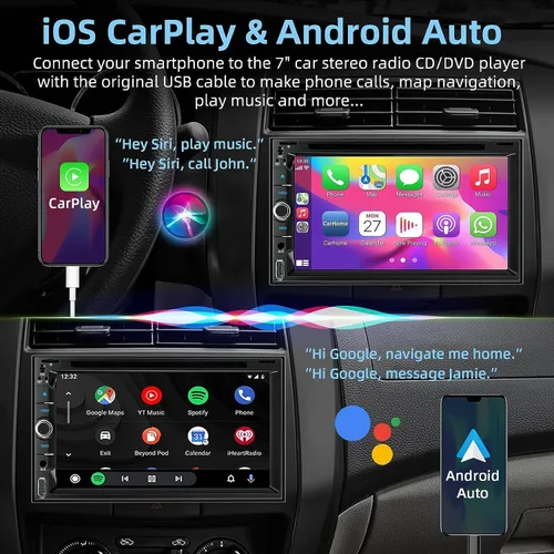 Miniatura 2 de Estéreo de coche de doble DIN con reproductor de CD/DVD - CarPlay y Android Auto, audio para coche con Bluetooth, pantalla táctil HD de 7 pulgadas