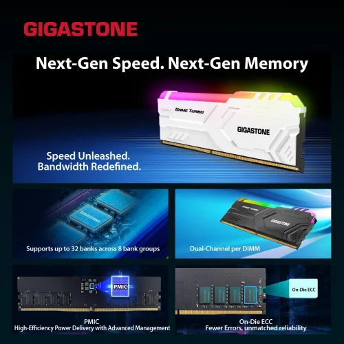 Miniatura 4 de 【RAM DDR5 RGB】 GIGASTONE Game Turbo Kit de 32 GB (2 x 16 GB) DDR5 6400 MHz PC5-51200 CL40-40-40-84 Intel XMP 3.0 AMD Expo 1.35V UDIMM 288 Pin sin