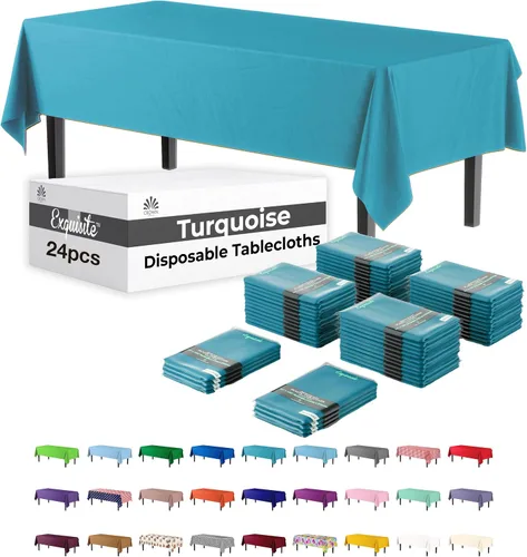 Miniatura 39 de Party Solids Mantel rectangular de plástico color azul aguamarina, 54 x 108 pulgadas, paquete de 24