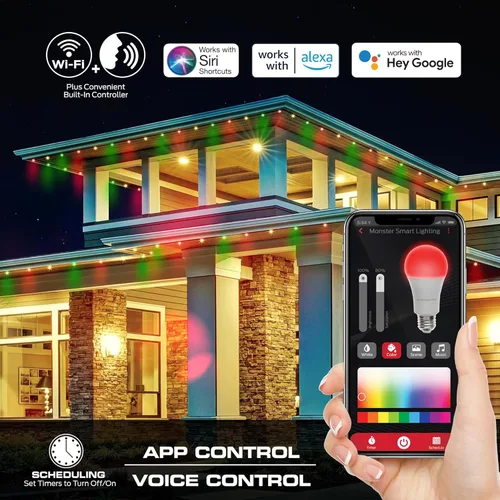 Miniatura 5 de Luces exteriores permanentes inteligentes Monster, 50 pies, 36 luces LED para aleros, RGB+IC+WW, resistentes al clima y al agua, control por