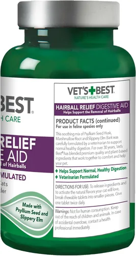 Miniatura 7 de Vet’s Best, digestivo para alivio de bolas de pelo de gato, 60 comprimidos masticables, sabor clásico a pollo.