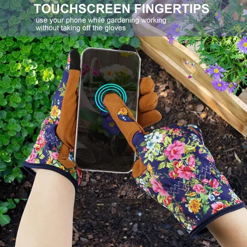 Miniatura 5 de Guantes de Jardinería de Cuero MERTURN para Mujeres, Guantes de Jardín a Prueba de Espinas, Guantes de Trabajo Compatibles con Pantalla Táctil