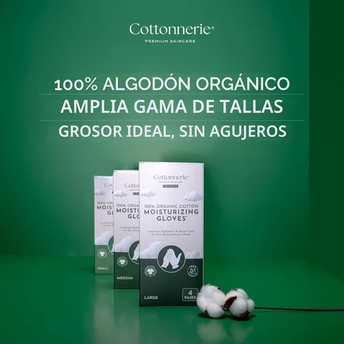 Miniatura 2 de Cottonnerie - 4 pares de guantes de algodón orgánico para manos secas para dormir, guantes hidratantes durante la noche, guantes hidratantes