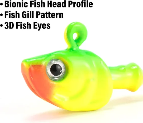 Miniatura 4 de Dr.Fish Paquete de 10 Cabezas de Jig para Swimbait, Cabezas de Jig de Pesca en Agua Salada Ojos 3D Anzuelos de Acero de Alto Carbono Señuelos