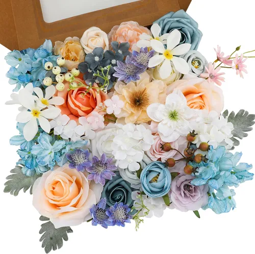 Miniatura 21 de Floweroyal Flores Artificiales Rosadas Flores de Rosa Falsas Dalia con Tallos para Ramos de Novia de Boda DIY, Baby Shower, Arreglo Floral, Centros