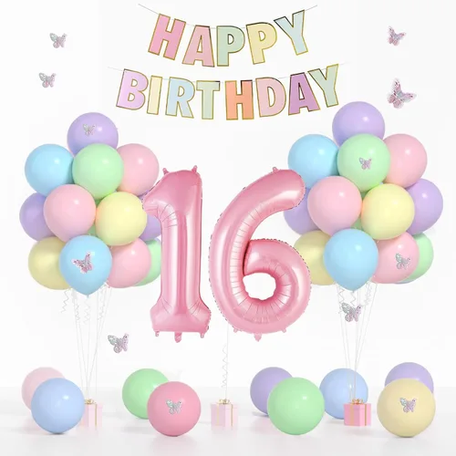 Miniatura 13 de 13th Birthday Decorations For Girls -12 Inch Pastel Balloons, 32 Inch Pink 13 Balloon, 3D Butterflies Stickers, Happy Birthday Banner For Teen Girl