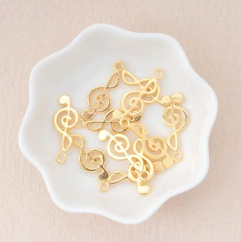 Miniatura 4 de 50 piezas de dijes de notas musicales de metal, símbolo de música vintage, elegante, elegante, instrumento, cuentas colgantes para manualidades, Oro