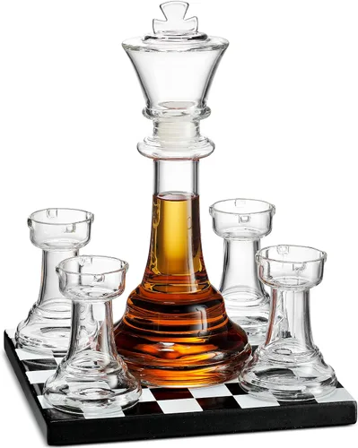 Miniatura 4 de Godinger Juego de decantador de whisky y vasos de whisky, juego de decantador de ajedrez, decantador de licor King, juegos de regalo de whisky