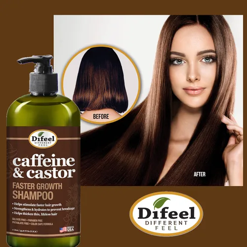 Miniatura 2 de Difeel Champú y acondicionador de 2 piezas de cafeína y ricino para un crecimiento más rápido del cabello, 33.8 onzas, juego de champú