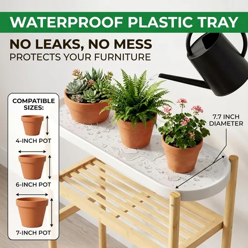 Miniatura 3 de APRTAT Soporte de bambú para plantas de interior, soporte de almacenamiento de plantas de 2 niveles de altura para múltiples plantas, estante