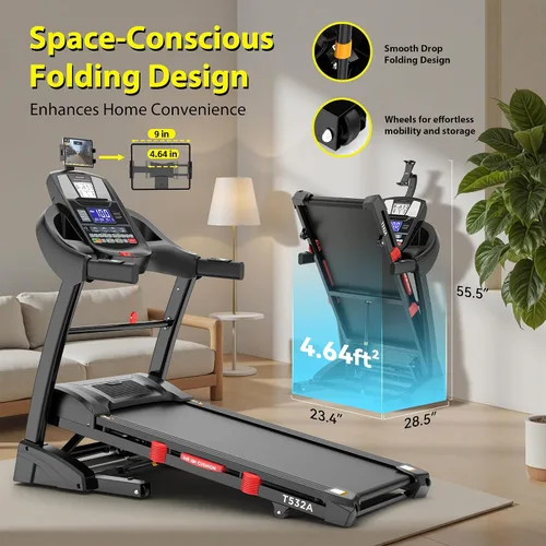 Miniatura 9 de Cinta de correr con inclinación automática del 15% de capacidad de 400 libras, máquina de correr plegable de 5.1 HP para el hogar con mango