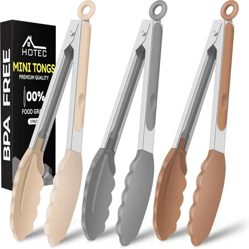 Miniatura 15 de Hotec Pinzas de cocina de silicona para cocinar, pinzas pequeñas de 7 pulgadas con puntas de silicona, juego de 3 (azul)
