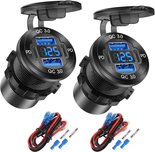 Miniatura 8 de Actualizado Cargador de 4 Puertos 12V USB de Aluminio, 78W Dual PD y QC Múltiples Puertos USB para Coche, Enchufe de 12 Voltios de Reemplazo