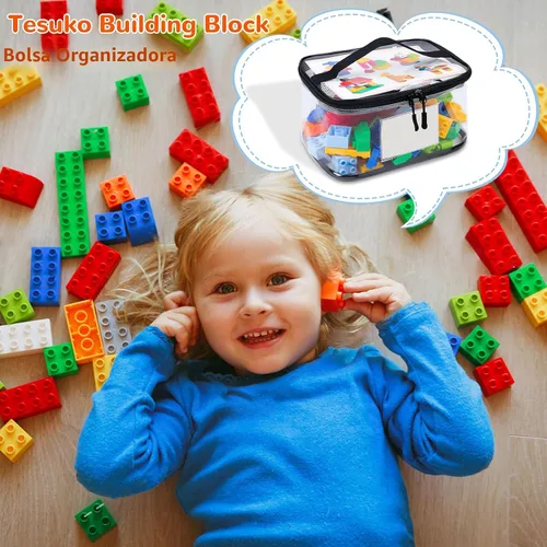 Miniatura 9 de Tesuko Paquete de 6 bolsas transparentes de almacenamiento de juguetes con etiqueta de nombre y bolsillo manual, funda organizadora de juguetes
