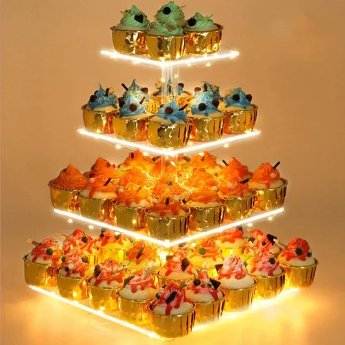 Miniatura 16 de YestBuy Soporte de Cupcakes Acrílico de 4 Niveles Soporte de Pasteles para Té de la Tarde Soporte Grande para Cupcakes Torre de Cupcakes Soporte Azul