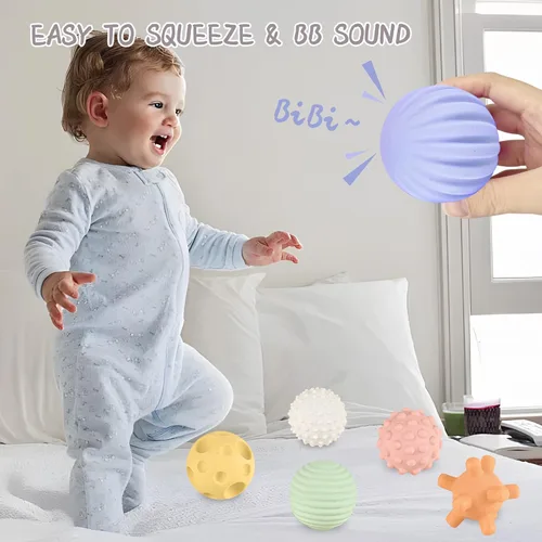 Miniatura 7 de Pelotas sensoriales ROHSCE para bebés - Paquete de 6, pelota para niños pequeños de 1 a 3 años, pelotas suaves y texturizadas Montessori para bebés