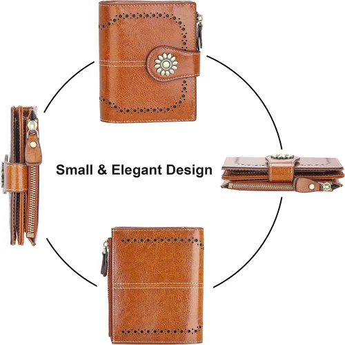 Miniatura 3 de Lavemi Cartera de cuero para mujer, pequeña, compacta, con bloqueo RFID, con bolsillo con cremallera