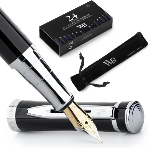 Miniatura 12 de Set de pluma estilográfica Wordsworth & Black, punta mediana dorada de 18 quilates, incluye 24 cartuchos de tinta, un convertidor de repuesto y Todo
