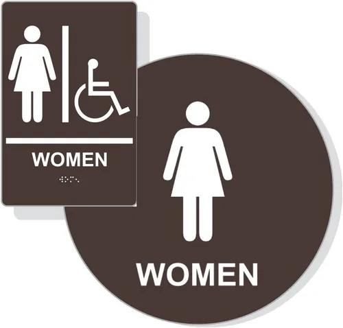 Miniatura 2 de ADA - Juego de letreros de baño para mujer, letrero en braille+letrero de puerta, cumple con ADA (negro)