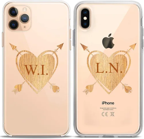Miniatura 5 de Fundas a juego para parejas compatibles con iPhone 16 15 14 13 12 11 Pro Max Mini Xs X 6s 8 Plus 7+ Xr 10 SE 5 personalizado de madera con nombre