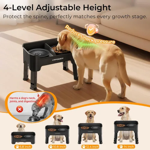 Miniatura 6 de URPOWER Tazones elevados para perros a prueba de desorden con soporte elevado de 4 alturas ajustables con cuenco de agua antiderrames y cuencos