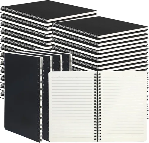 miikoul - 60 paquetes de cuadernos en espiral A5, cuadernos con rayas negras a granel, 21 cm × 14 cm, 60 hojas/120 páginas, cuadernos de viaje con