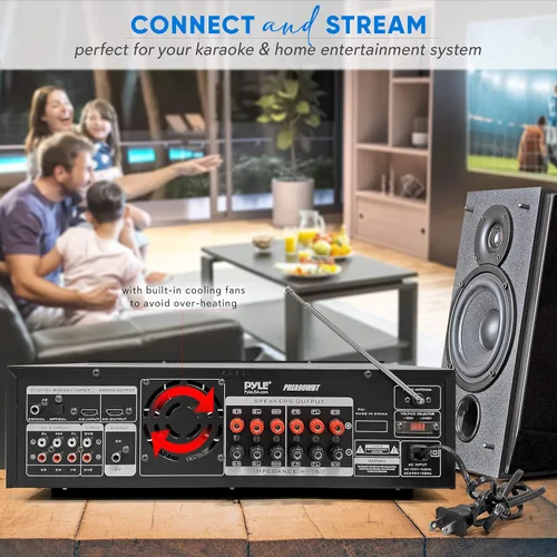 Miniatura 3 de Pyle Amplificador híbrido Bluetooth de 6 canales para el hogar – 1600 W para el hogar de audio estéreo con radio, USB/AUX/RCA/MIC, HD/OPT/COAX