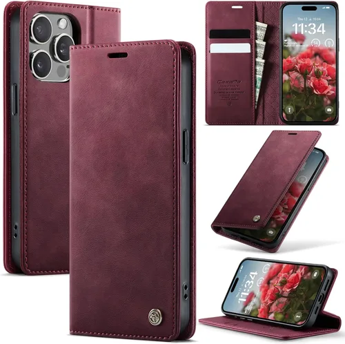 Miniatura 11 de Funda tipo cartera para iPhone 13 de piel tipo cartera con tarjetero y función atril, cierre magnético, bloqueo RFID, TPU a prueba de golpes