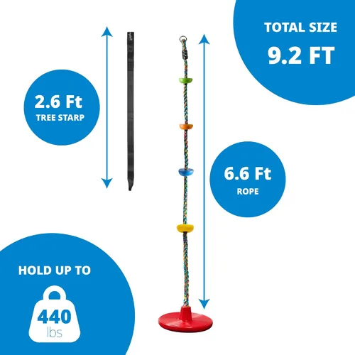Miniatura 3 de Jungle Gym Kingdom Columpio de árbol para niños, asiento de un solo disco y cuerda de escalada arcoíris con mosquetón y correa de 4 pies, accesorios