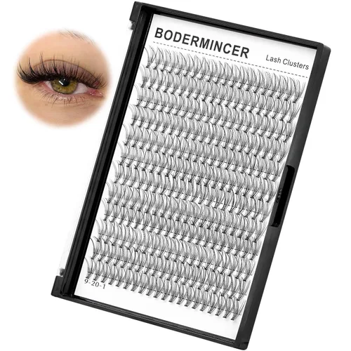 Miniatura 9 de Bodermincer Bandeja grande de rizo D, 12 filas, 240 paquetes de extensiones de pestañas en racimo 10D, pestañas postizas de volumen ruso natural