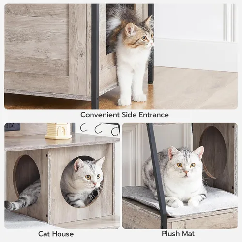 Miniatura 5 de HOOBRO Caja de arena con 2 estantes de almacenamiento, mueble alto para caja de arena oculto con estación de carga, mueble para caja de arena oculta