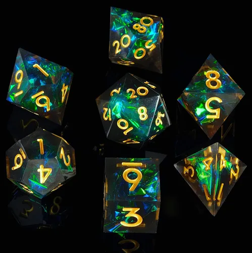 Miniatura 22 de Juego de dados DND de borde afilado de 8 piezas (extra D20) para Calabozos y Dragones – 2 D20 D4 D6 D8 D10 D12 D10% – Dados de resina poliédrica