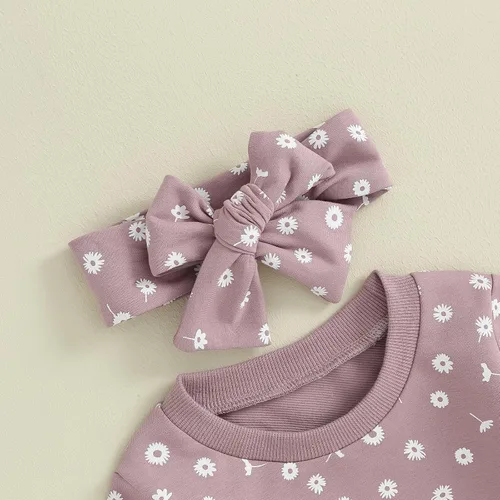 Miniatura 10 de Mandizy Conjunto de ropa de bebé niña otoño 3 6 9 12 18 24 meses sudadera de manga larga y pantalones con estampado floral y diadema