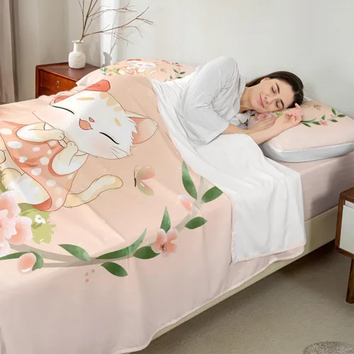 Miniatura 29 de Erosebridal Juego de sábanas de tamaño individual con diseño de gatos y gatos, con temática de animales, con flores coloridas, juego de sábanas