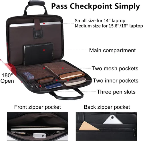 Miniatura 8 de Maletín delgado de cuero para hombres de 14 a 16 pulgadas, bolso cruzado para computadora portátil, bolsa de mensajero de trabajo de negocios