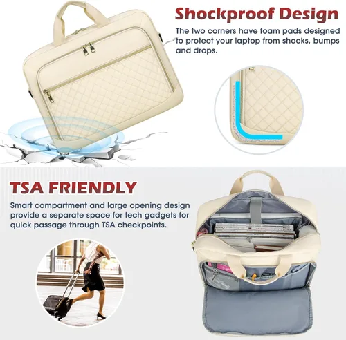 Miniatura 5 de NEWHEY Bolsa para laptop de 17.3 pulgadas, maletín para computadora portátil para mujeres y hombres, bolsa de hombro impermeable, bolsa de mensajero