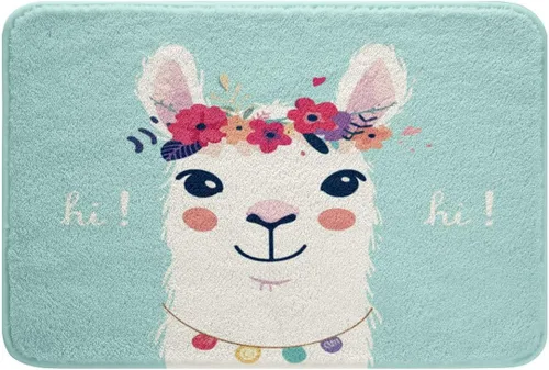 Alfombras de baño antideslizantes con diseño de llamas de dibujos animados para baño, decoración de alpaca verde azulado, extrasuave y absorbente,