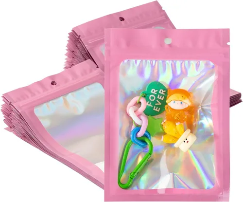 Miniatura 9 de 50 bolsas holográficas negras de Mylar de 5.5 x 7.8 pulgadas, bolsas con cremallera de aluminio resellables para gomitas, recuerdos de fiesta