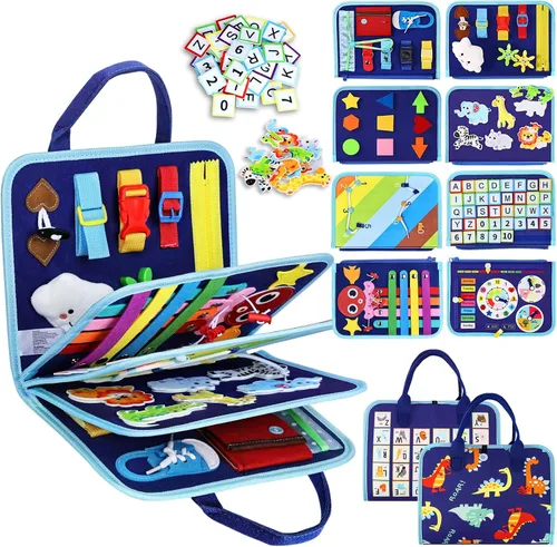 Esjay Tablero de Actividades para Niños Pequeños Juguetes Montessori para Niños, Libro Sensorial Actividades Educativas para Aprender Habilidades